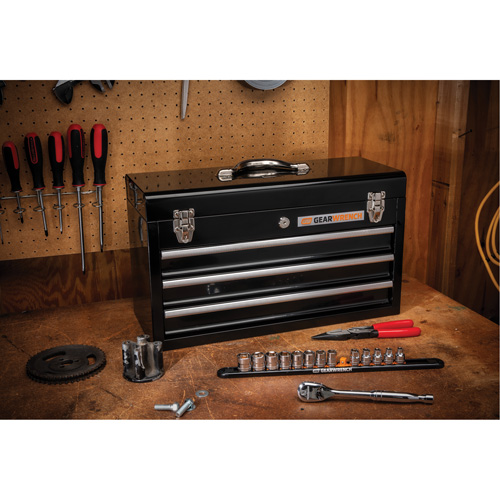Portable Tool Box, 20" W, 3 Drawers, Black Dufferin Supply