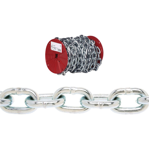 Campbell&reg; Proof Coil Chain, Low Carbon Steel, 3/16" x 100' (30.4 m) L, Grade 30, 800 lbs. (0.4 tons) Load Capacity Dufferin Supply
