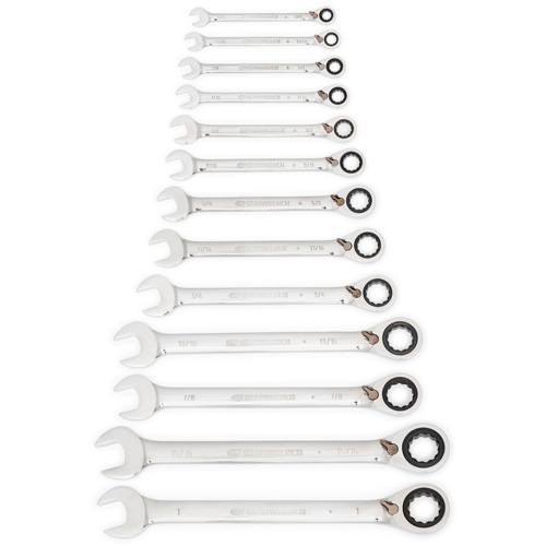 72-Tooth 12 Point Reversible Ratcheting SAE Wrench Set, Combination, 13 Pieces, Imperial Dufferin Supply