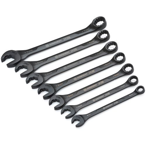 X6 Black Oxide Spline Ratcheting Wrench Set, Combination/Open-Ended, 7 Pieces, Metric Dufferin Supply