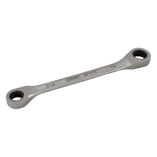 Double Box End Gear Ratcheting Wrench, 12 Point, 5/16" x 3/8", Plain Finish Dufferin Supply