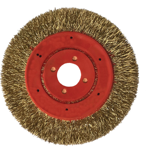 Brosse m&eacute;tallique &agrave; touret et &agrave; encapsulation partielle ne rejetant pas les fils, 3" dia., Fils 0,012", Arbre 1/4" Dufferin Supply