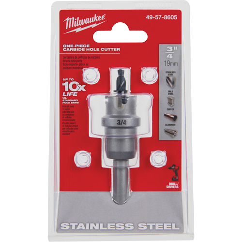 One-Piece Carbide Hole Cutters, 3/4", 3/16" Depth of Cut Dufferin Supply