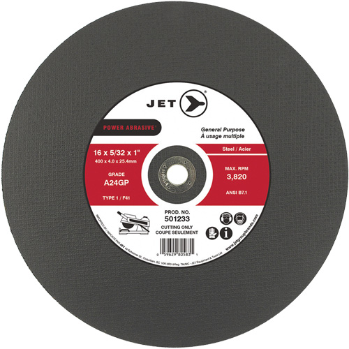 Meule &agrave; tronçonner Power Abrasive A24GP, 20" x 5/32", Arbre de 1", Type 1, 3000 Tr/min Dufferin Supply