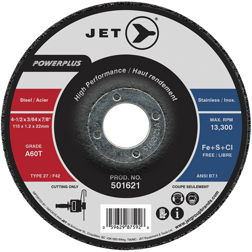 Meule &agrave; tronçonner PowerPlus A60T, 4-1/2" x 3/64", Arbre de 7/8", Type 27, 13 300 Tr/min Dufferin Supply