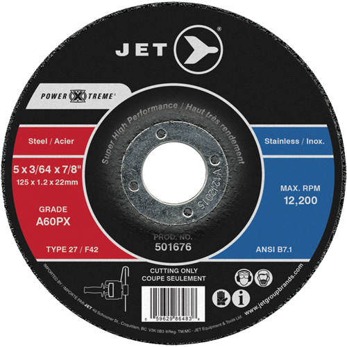 Meule &agrave; tronçonner Power-Xtreme A60PX, 5" x 3/64", Arbre de 7/8", Type 27, 12 200 Tr/min Dufferin Supply