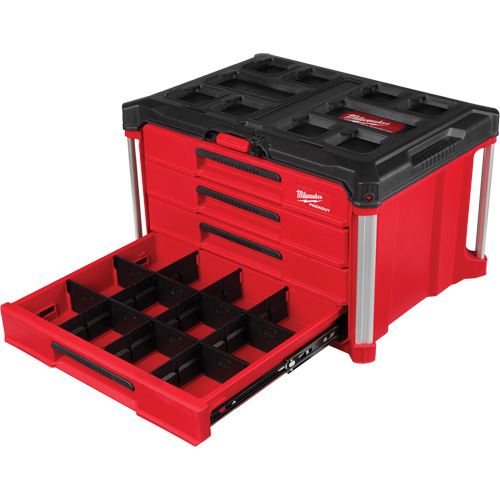 PackOut 4-Drawer Tool Box, 16-3/10" x 22-1/5" x 14-3/10", Red Dufferin Supply