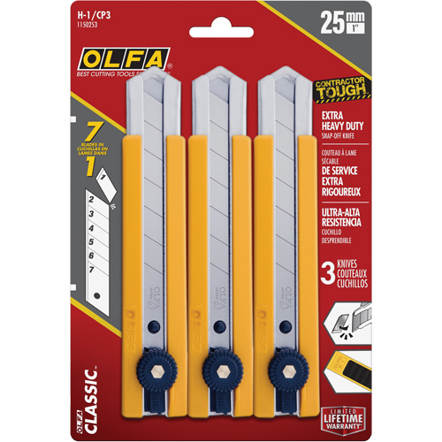 Couteau utilitaire classique extra robuste H-1 avec prise &agrave; pi&egrave;ce caoutchout&eacute;e, 25 mm Dufferin Supply