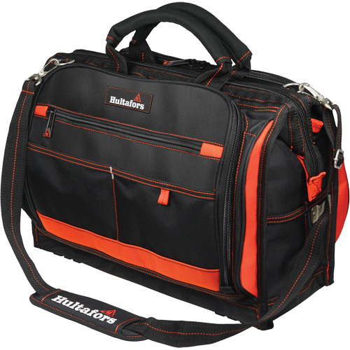 18" Multi-Compartment Tool Carrier, Ballistic Polyester, 50 Pockets, Black/Red Dufferin Supply