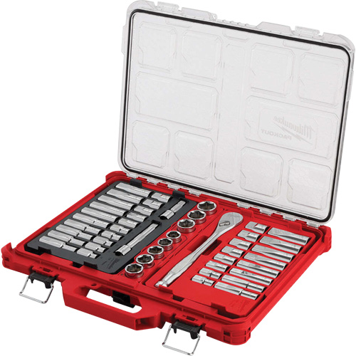 Ratchet & Socket Set with PACKOUT Low-Profile Organizer, 47 Pcs, 1/2" Drive Size, Deep Dufferin Supply