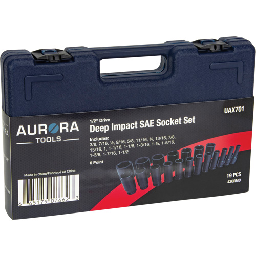 SAE Socket Set, 19 Pcs, Impact, 1/2" Drive Size, Deep Dufferin Supply