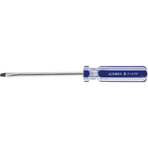 Tournevis &agrave; fente bleu transparent avec bandes, Tige de 3/16", Ronde, Prise en Plastique Dufferin Supply