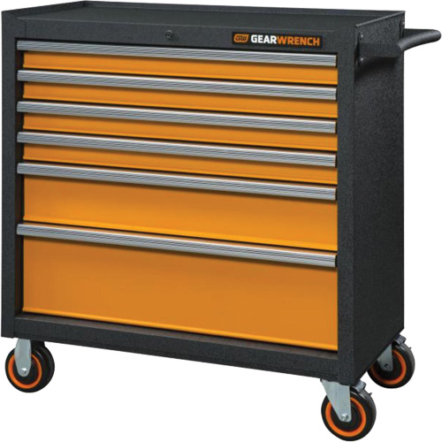 Armoire roulante pour outils s&eacute;rie GSX, 6 tiroirs, 36" la x 18-1/5" p x 37-2/5" h, Noir/Orange Dufferin Supply