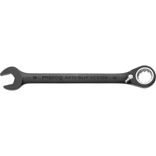 Metric Spline Combination Reversible Ratcheting Wrench, Black/Chrome Finish Dufferin Supply