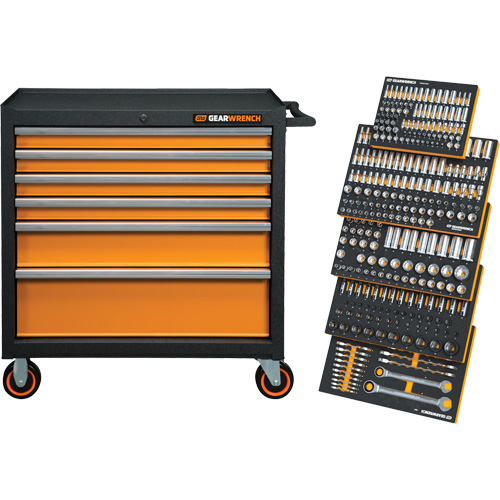 Jeu d'outils m&eacute;triques pour m&eacute;canicien MEGAMOD dans des plateaux en mousse modulaire avec armoire roulante &agrave; outils, 358 morcea Dufferin Supply