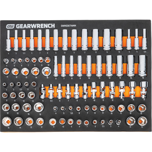 MEGAMOD Metric Mechanics Tool Set in Modular Foam Trays with Rolling Cabinet, 358 Pieces Dufferin Supply