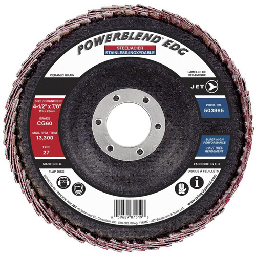 POWERBLEND EDG Flap Disc, 4-1/2" x 7/8", Type 27, CG60 Grit, Ceramic Dufferin Supply