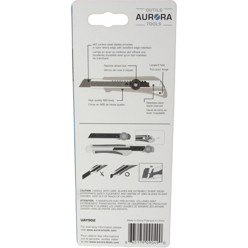Couteau professionnel de 18 mm avec verrouillage &agrave; cliquet, Acier inoxydable, Robuste, Prise en Plastique Dufferin Supply