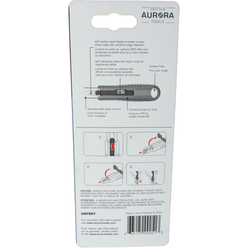 Couteau de s&eacute;curit&eacute; r&eacute;tractable standard, Acier inoxydable, Prise en Caoutchouc Dufferin Supply
