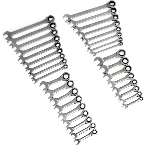 72-Tooth 12 Point Standard & Stubby Wrench Set, Ratcheting Combination, 34 Pieces, Imperial and Metric Dufferin Supply