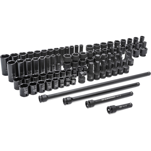 Jeu de douilles maîtresses SAE/m&eacute;triques &agrave; 6 pans, 80 Mcx, Chocs, Prise de 3/8", Profond Dufferin Supply