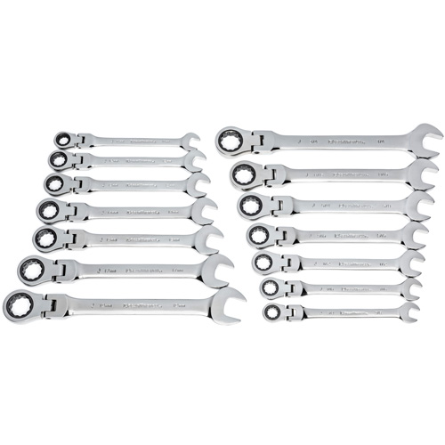 Jeu de cl&eacute;s &agrave; 12 pans et 72 dents, T&ecirc;te articul&eacute;e/Combinaison &agrave; cliquet, 14 morceaux, Imp&eacute;rial et m&eacute;trique Dufferin Supply