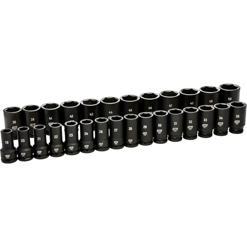 Jeu de douilles m&eacute;triques &agrave; 6 pans, 28 Mcx, Chocs, Prise de 3/4", Profond Dufferin Supply