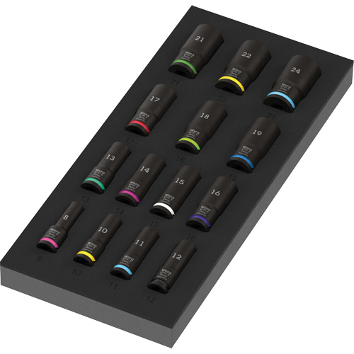 Insert en mousse pour jeu de douilles profondes Impaktor 1 Zyklop B, 15 Mcx, Chocs, Prise de 3/8", Profond Dufferin Supply