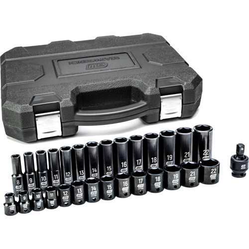 Jeu de douilles m&eacute;triques &agrave; 6 pans, 29 Mcx, Chocs, Prise de 3/8", Profond Dufferin Supply