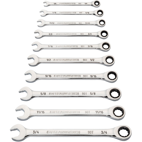 90-Tooth 12-Point Wrench Set, Ratcheting Combination, 10 Pieces, Imperial Dufferin Supply