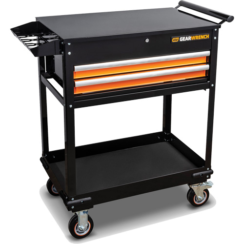 Chariot utilitaire, 2 tiroirs, 32-1/2" la x 42" h, Noir/Orange Dufferin Supply