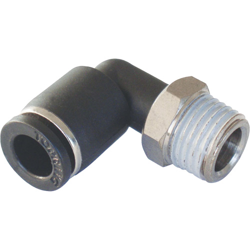 MAXFIT Push-to-Connect to Male NPT Elbow Adapter, 3/8" x 1/2" Dia., PBT Polymer Dufferin Supply