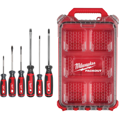 Cushion Grip Screwdrivers Set with PACKOUT Low-Profile Compact Organizer, 6 Pcs. Dufferin Supply