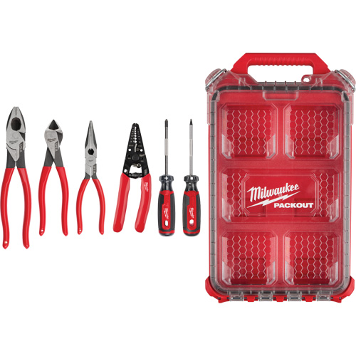 Dipped Grip Pliers, Wire Stripper & Cushion Grip Screwdrivers Set with PACKOUT Organizer Dufferin Supply
