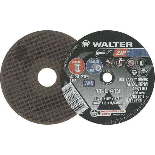 Zip Cut-Off Wheel, 4" x 1/16", 3/8" Arbor, Type 1, Aluminum Oxide, 19100 RPM Dufferin Supply