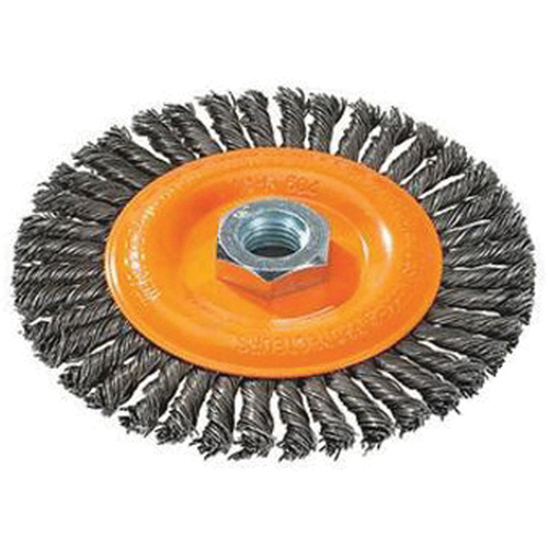 Stringer Bead Knotted Wire Brush, 4" Dia., 0.02" Fill, 5/8"-11 Arbor, Steel Dufferin Supply