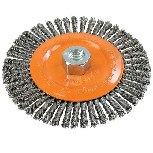 Stringer Bead Knotted Wire Brush, 6" Dia., 0.02" Fill, 5/8"-11 Arbor, Steel Dufferin Supply
