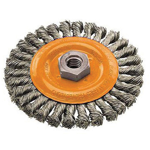Wide Knotted Wire Wheel Brush, 4" Dia., 0.02" Fill, 5/8"-11 Arbor, Steel Dufferin Supply