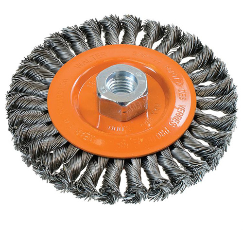 Wide Knotted Wire Wheel Brush, 5" Dia., 0.02" Fill, 5/8"-11 Arbor, Steel Dufferin Supply