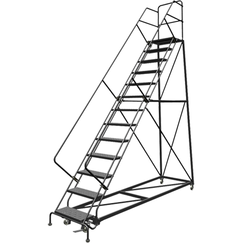 Safety Slope Rolling Ladder, 13 Steps, Perforated, 50° Incline, 130" High Dufferin Supply