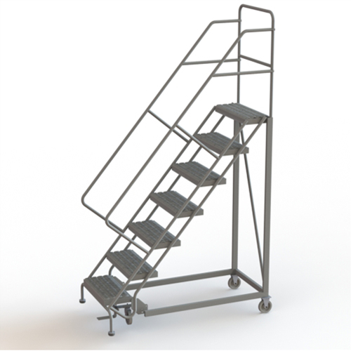Safety Slope Rolling Ladder, 7 Steps, Serrated, 50° Incline, 70" High Dufferin Supply