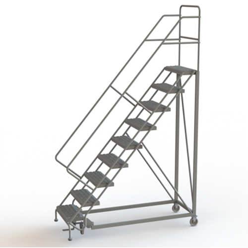 Safety Slope Rolling Ladder, 9 Steps, Serrated, 50° Incline, 90" High Dufferin Supply