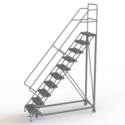 Safety Slope Rolling Ladder, 10 Steps, Serrated, 50° Incline, 100" High Dufferin Supply