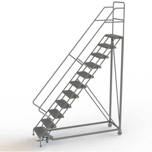 Safety Slope Rolling Ladder, 11 Steps, Serrated, 50° Incline, 110" High Dufferin Supply