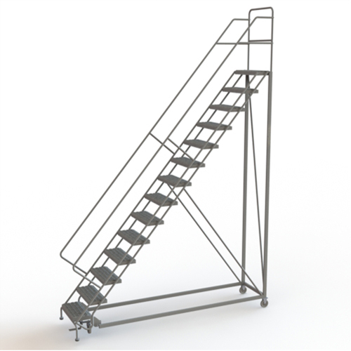 Safety Slope Rolling Ladder, 14 Steps, Serrated, 50° Incline, 140" High Dufferin Supply