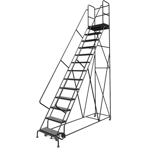 Escabeaux roulants &agrave; dessus profond, 13 marches, Largeur de la marche 24", Hauteur de la plateforme 130", Acier Dufferin Supply