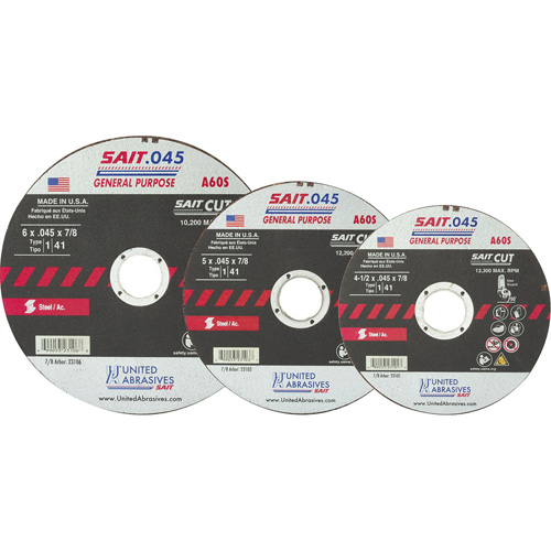 High Speed Cut-Off Wheel, 14" x 0.045", 1/4" Arbor, Type 1, Aluminum Oxide, 19000 RPM Dufferin Supply