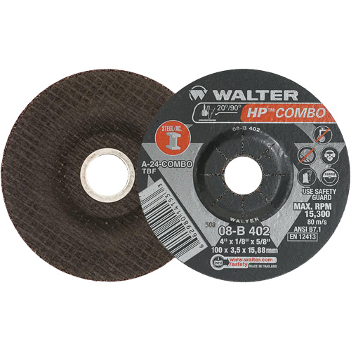 Meule combin&eacute;e HP Combo &agrave; moyeu d&eacute;port&eacute;, 4" x 1/8", Arbre de 5/8", Type 27 Dufferin Supply