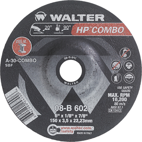 Meule combin&eacute;e HP Combo &agrave; moyeu d&eacute;port&eacute;, 6" x 1/8", Arbre de 7/8", Type 27 Dufferin Supply