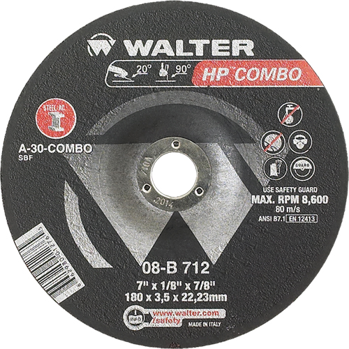 Meule combin&eacute;e HP Combo &agrave; moyeu d&eacute;port&eacute;, 7" x 1/8", Arbre de 7/8", Type 27 Dufferin Supply